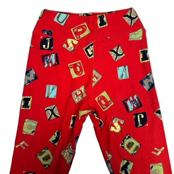LuLaRoe Teacher Letter Blocks Letterpress Alphabet RED Unicorn Leggings Tween - Picture 2 of 5